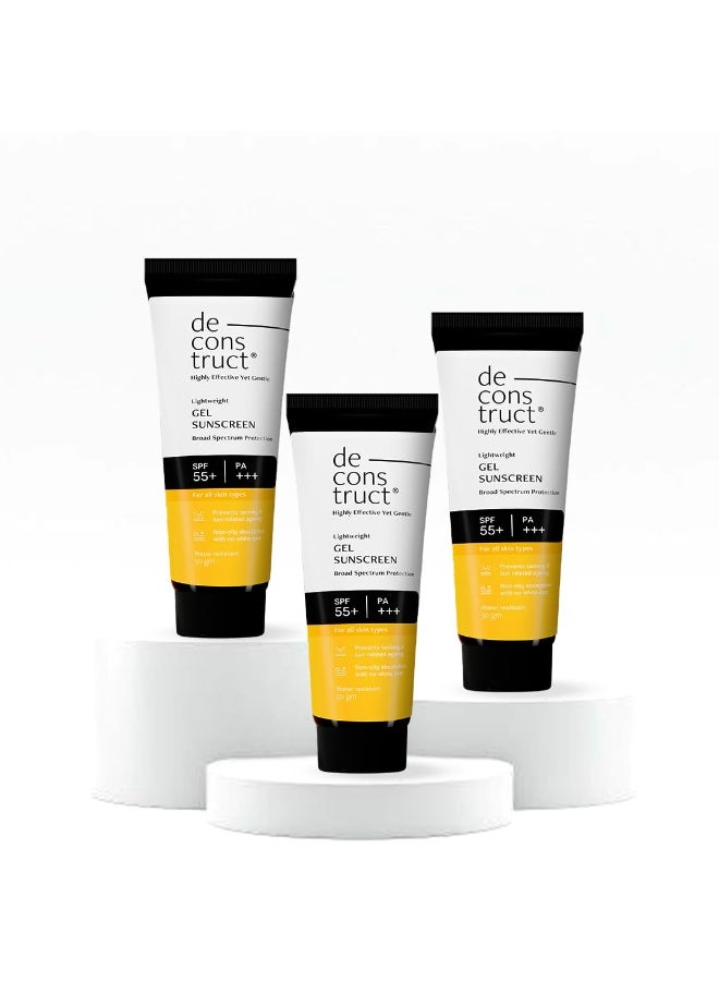 Deconstruct Gel Sunscreen for Oily skin | In - Vivo Tested SPF 50 + and PA+++ | Matte, Lightweight & Airy, Non-greasy | For oily, combination & normal skin | For Men & Women - 50g (Pack of 3) - Image 1